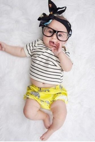 Black and White Stripes T Shirt + Yellow Shorts