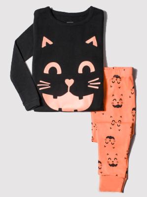 Black Cat Print Full Sleeves Pajamas